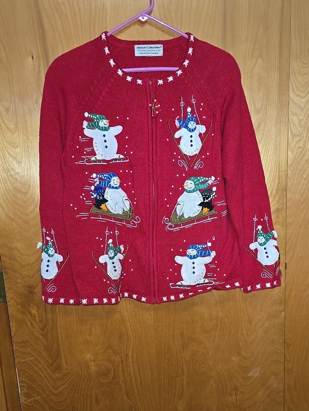 Horizon Collectibles Red Snowman Zip-Up Holiday Cardigan